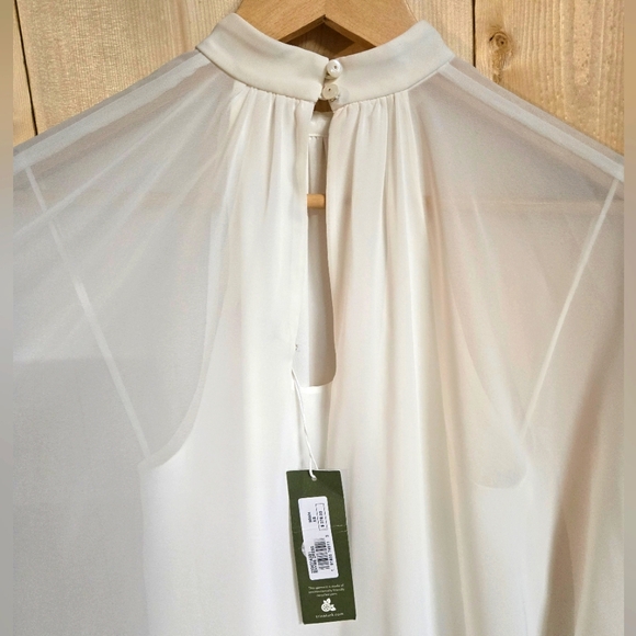 TRINA TURK Rhyme Cocktail Dress, White Halter Sleeveless Sheer Overlay Sz XS NWT - Picture 7 of 12